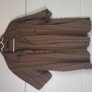 Via Europa Brown textured button up short sleeve  shirt XXL